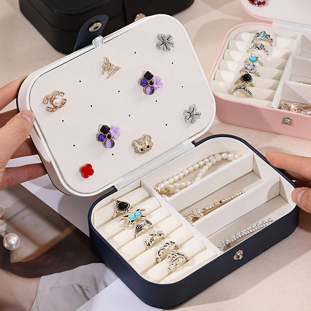 Double-Layered Faux Leather Jewelry Organizer for Earrings Necklaces Rings and Accessories