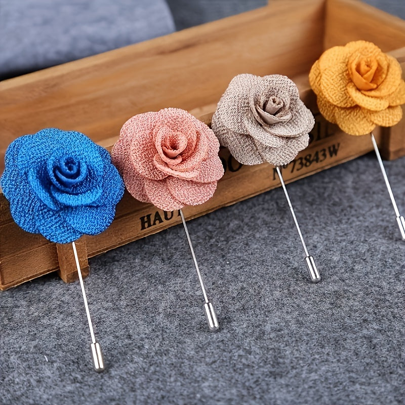 Set of 12 Fabric Flower Brooches in Assorted Colors for Women's and Men's Suit Accessories