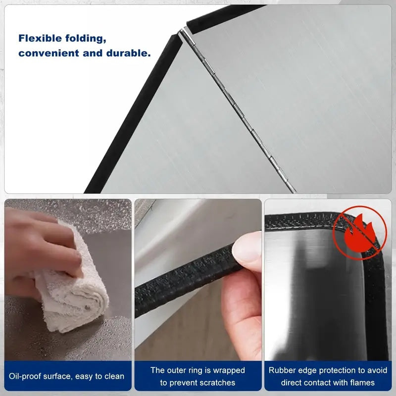 Stainless Steel Foldable Kitchen Splash Guard for Stove Top Protection with High-Temperature Oil Net