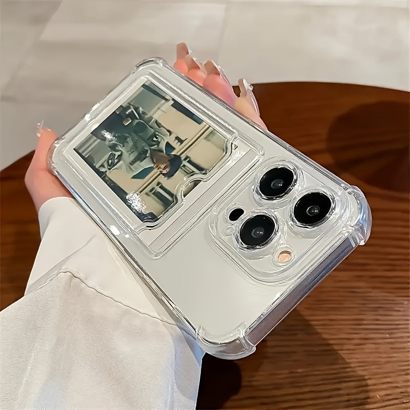 Transparent TPU Phone Case with Card Slot for iPhone 11-15 Series Drop-Proof Back Cover