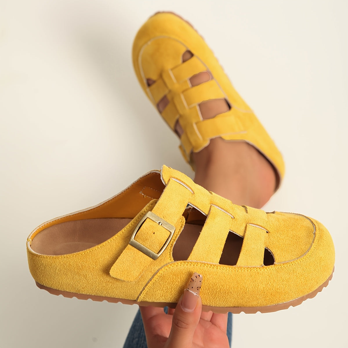 Women's Breathable Strappy Roman Shoes with Adjustable Buckle Beige Pink Yellow