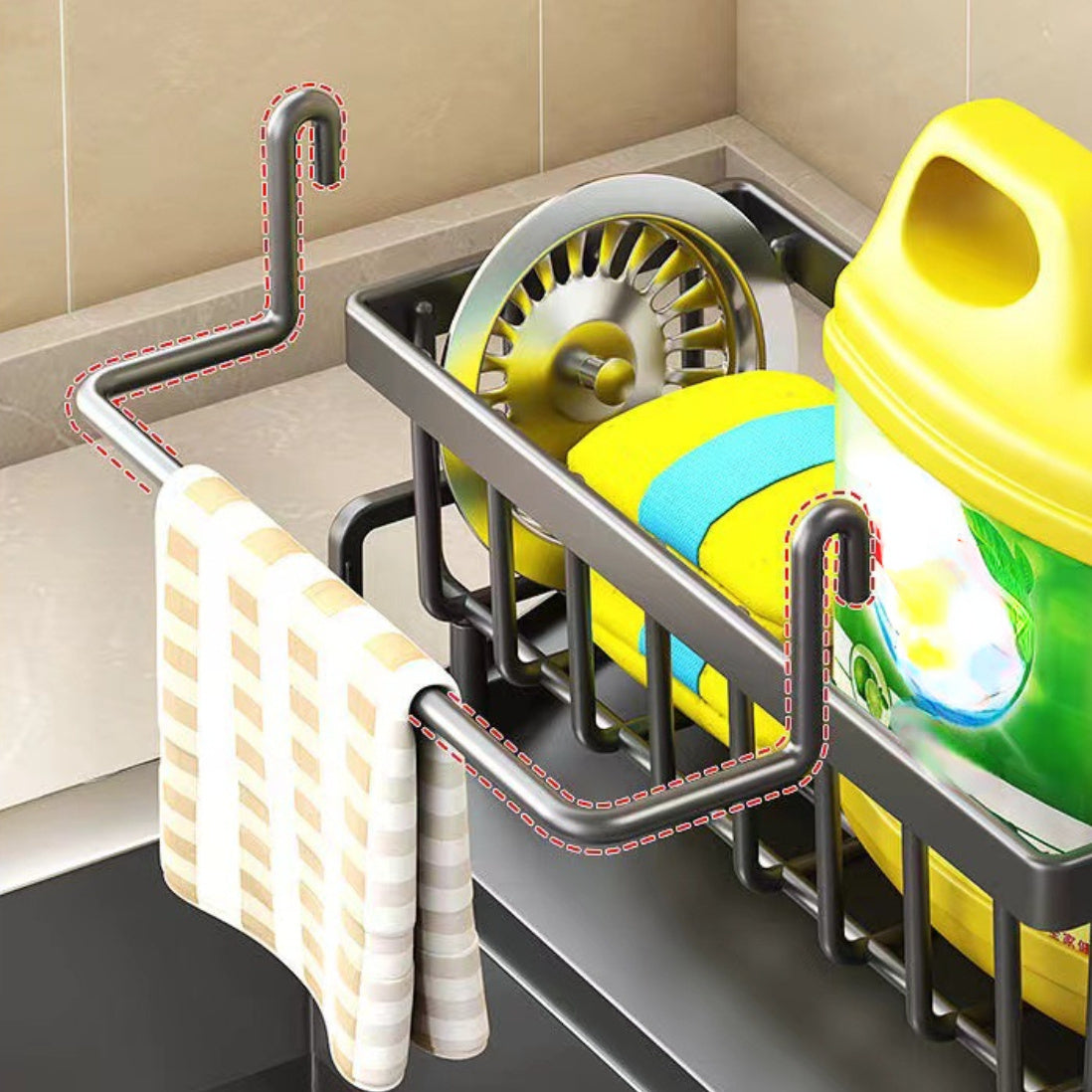 Kitchen Sink Storage Rack with Drainage Basket and Water Cup Holder Household Organizer for Kitchen Tools