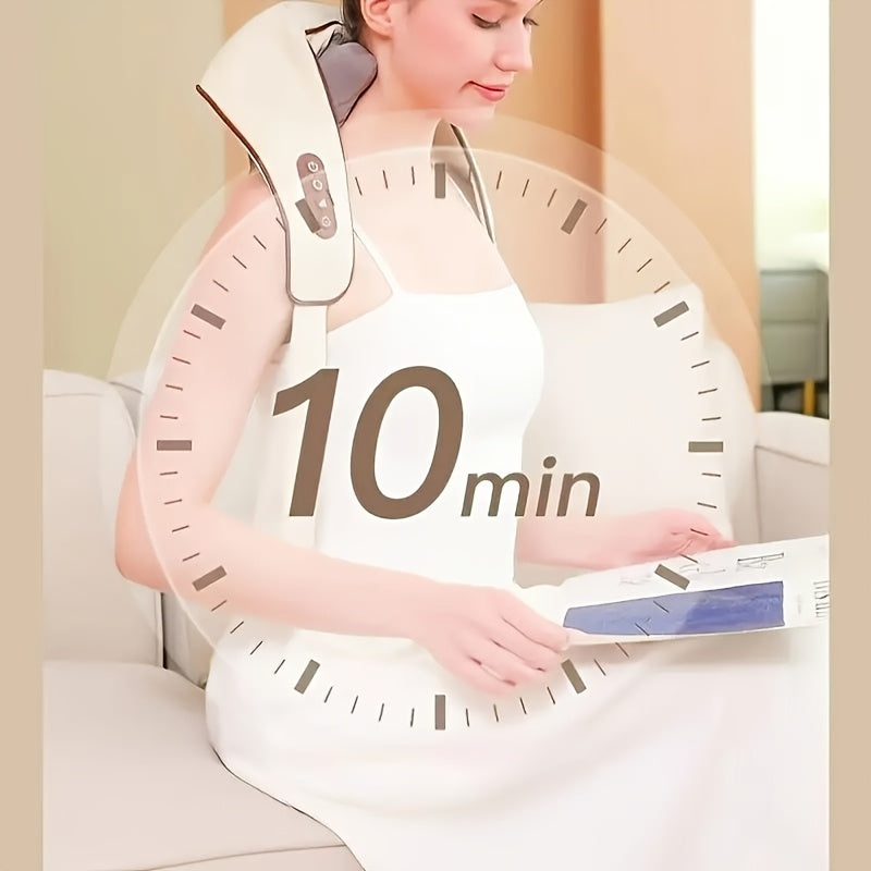 6D yoğurma bo'yin massajchisi, 6 tugun bilan, simsiz va isitish funksiyasi, yelka va orqa uchun akupressura, ko'p maqsadli, aqlli vaqt belgilash, portativ va yuvilishi mumkin, ko'p rejimli massaj