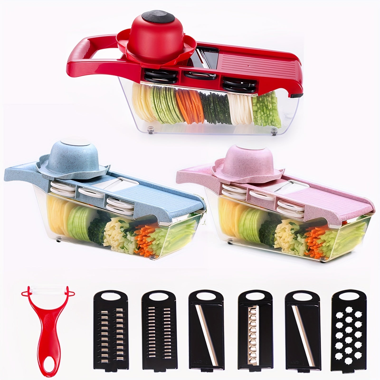 Vegetable Chopper and Slicer Set with Container, Manual Food Grater, Onion Mincer