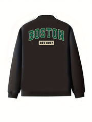 Women's Plus Size Baseball Jacket Casual Zip-Up with Pockets Green White