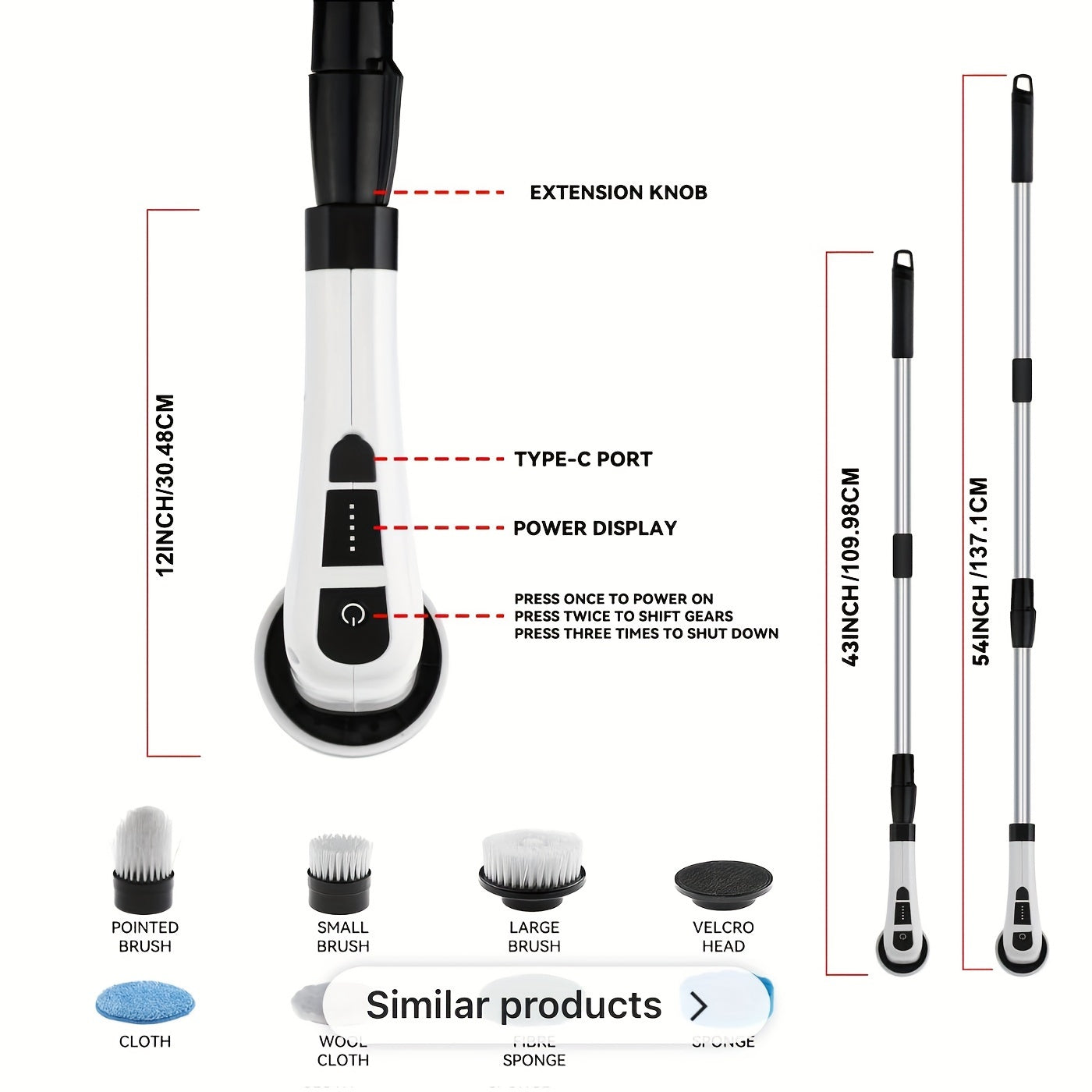 Zamonaviy 7-in-1 Elektr tozalash cho'tkasi to'plami, 2 tezlikli simsiz hammom tozalash tizimi, uzun tutqich, 7 almashtiriladigan cho'tka boshliqlari, ko'p maqsadlar uchun portativ dush plitkasi cho'tkasi.