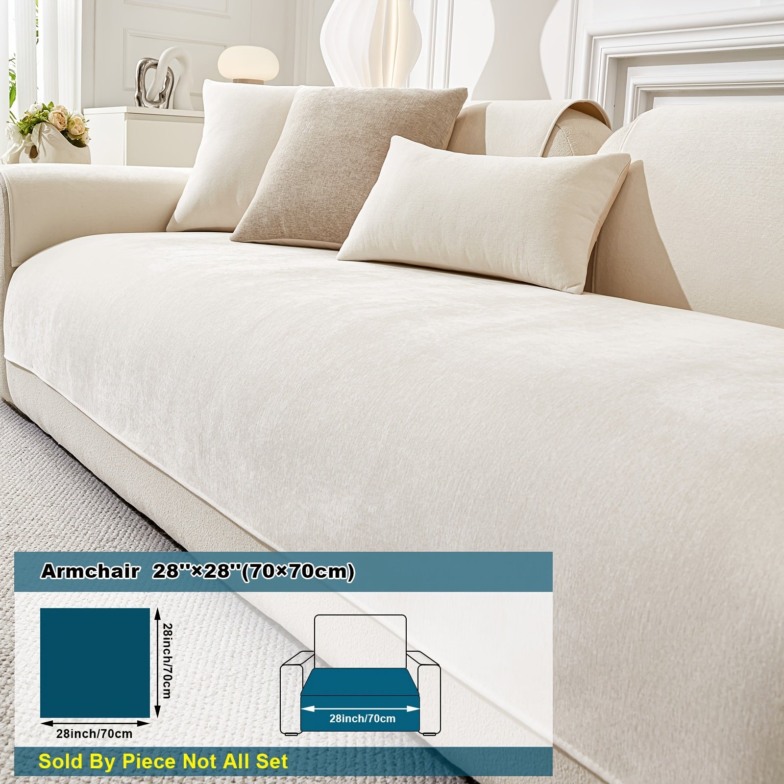 Chenille Sofa Cover Non-Slip Pet-Friendly All Seasons Fits 1-4 Seaters Light Beige