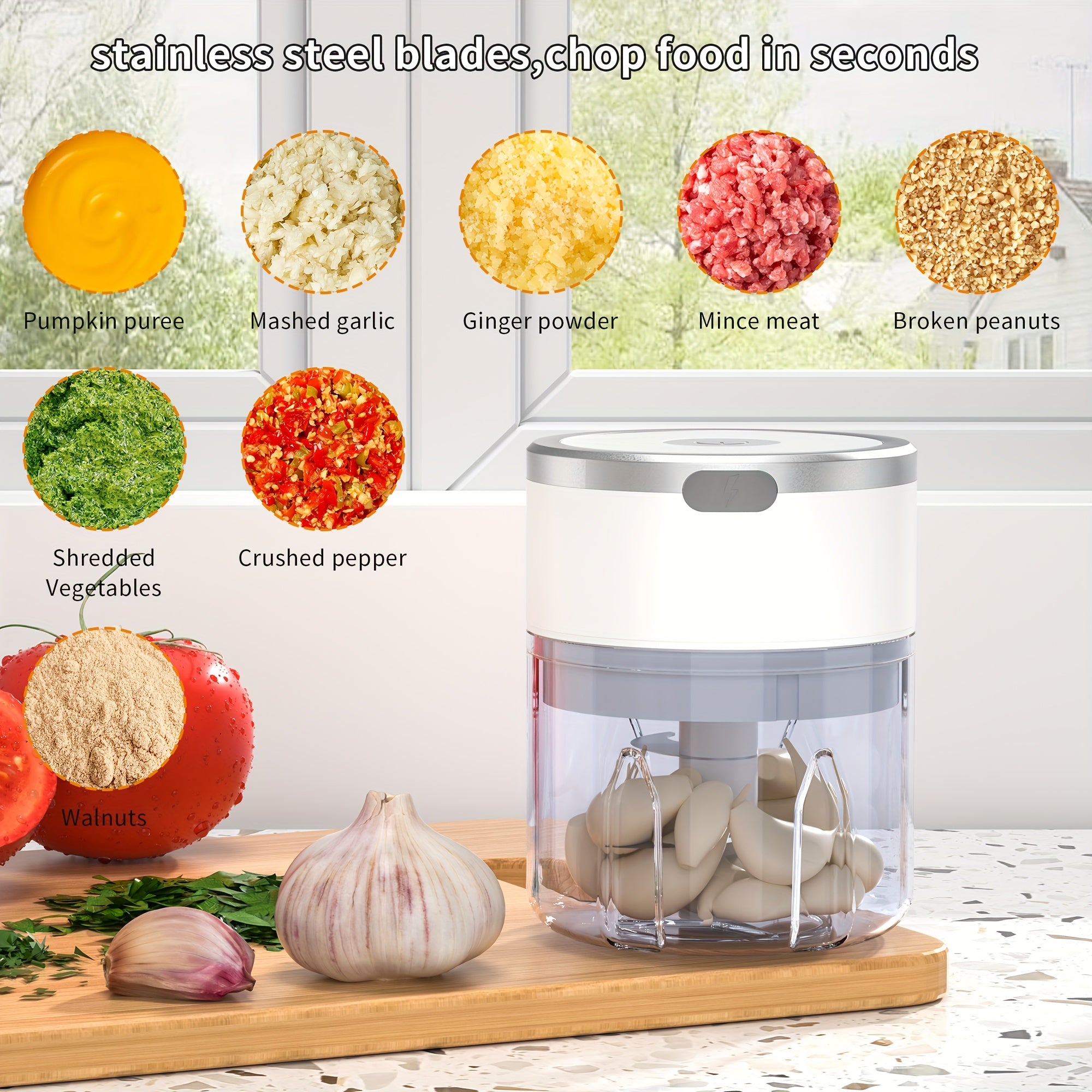 8.45oz Compact Electric Garlic Crusher Meat Grinder USB Rechargeable Mash Tool