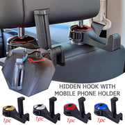 Universal Car Headrest Hook with Phone Holder PVC Durable 2-in-1 Organizer