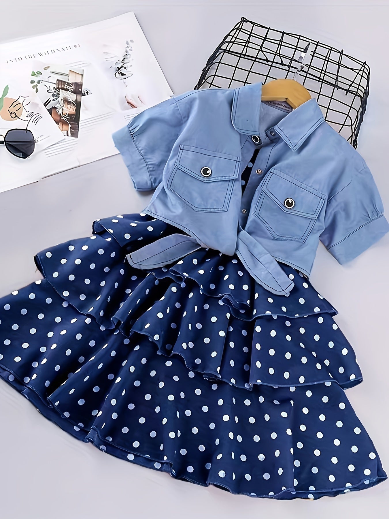 Girls Summer Denim Jacket and Princess Dress Set for Outdoor Wear