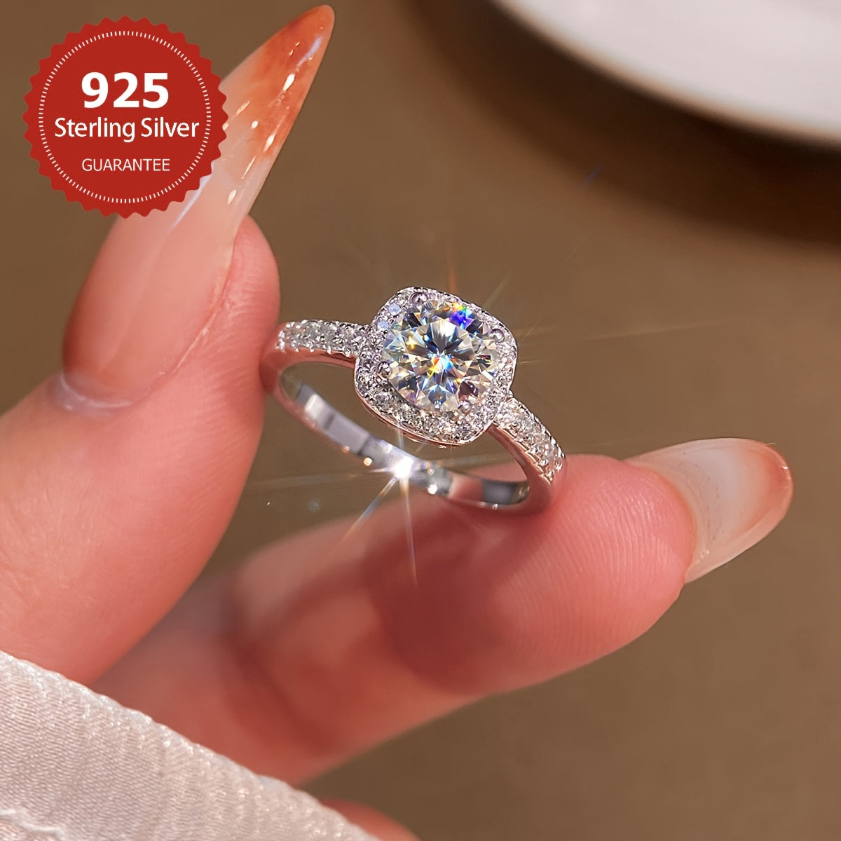 Square Moissanite Ring for Women 1 Carat Sterling Silver Wedding Anniversary Gift