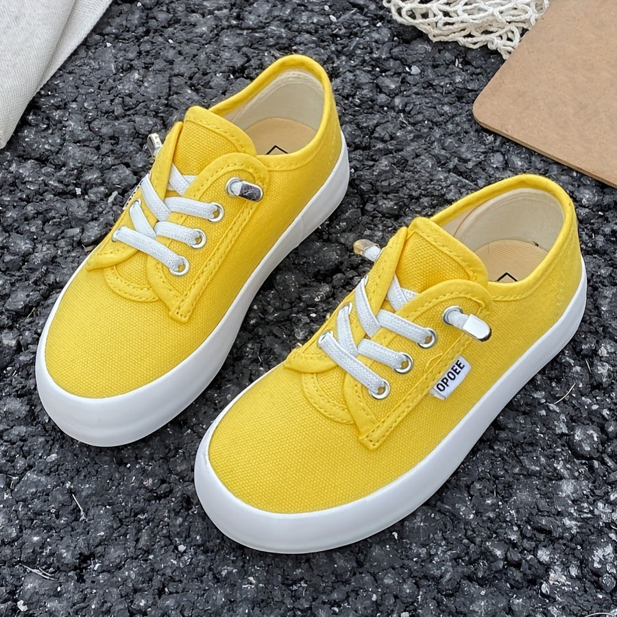 Kids Canvas Shoes Breathable Slip-On Low Top with Adjustable Laces Solid Colors for Spring and Fall