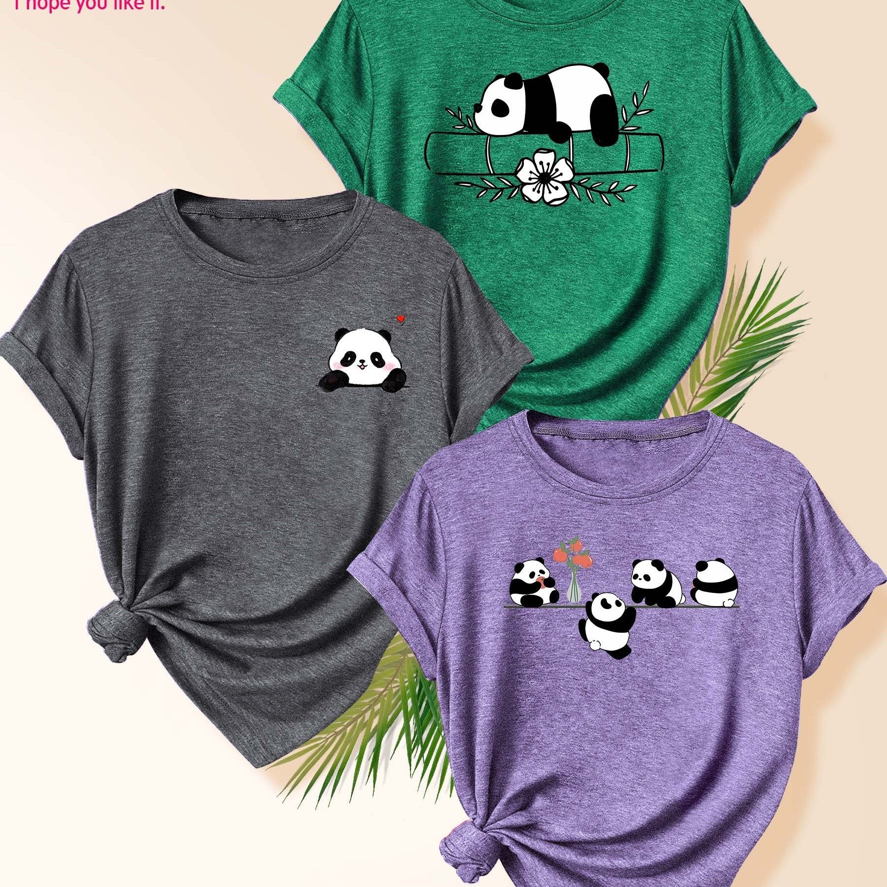 Women's Cotton Panda Pattern T-Shirt Summer Casual Short Sleeve in Multiple Colors