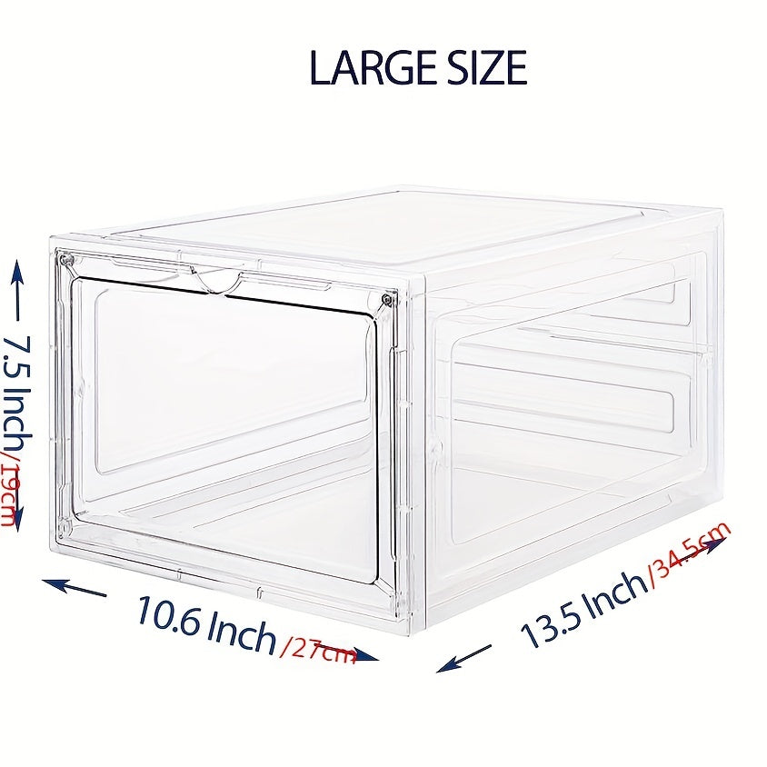 Transparent Plastic Shoe Storage Boxes with Doors Stackable Organizer for Bedroom Bathroom Office