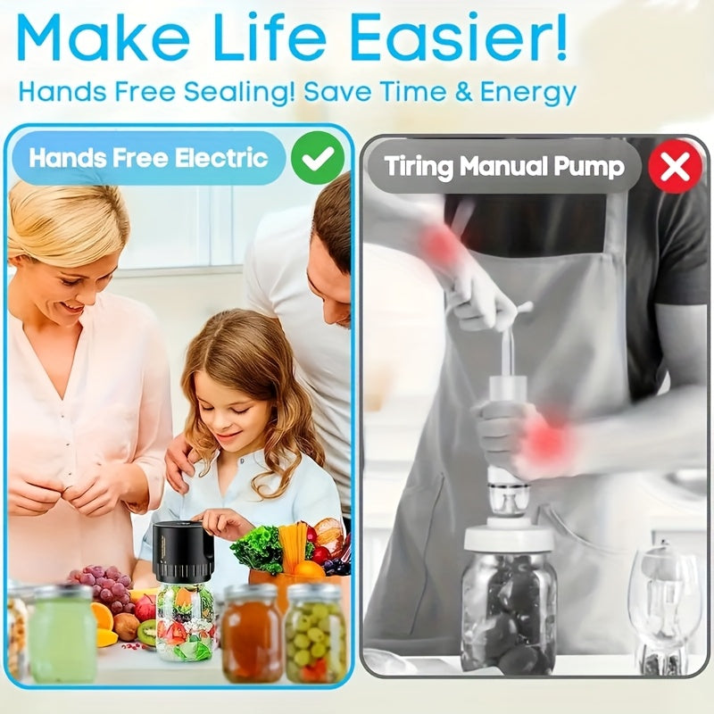 10pcs Mason Jar Vacuum Sealer Kit with Rechargeable Battery Automatic Sealing Black