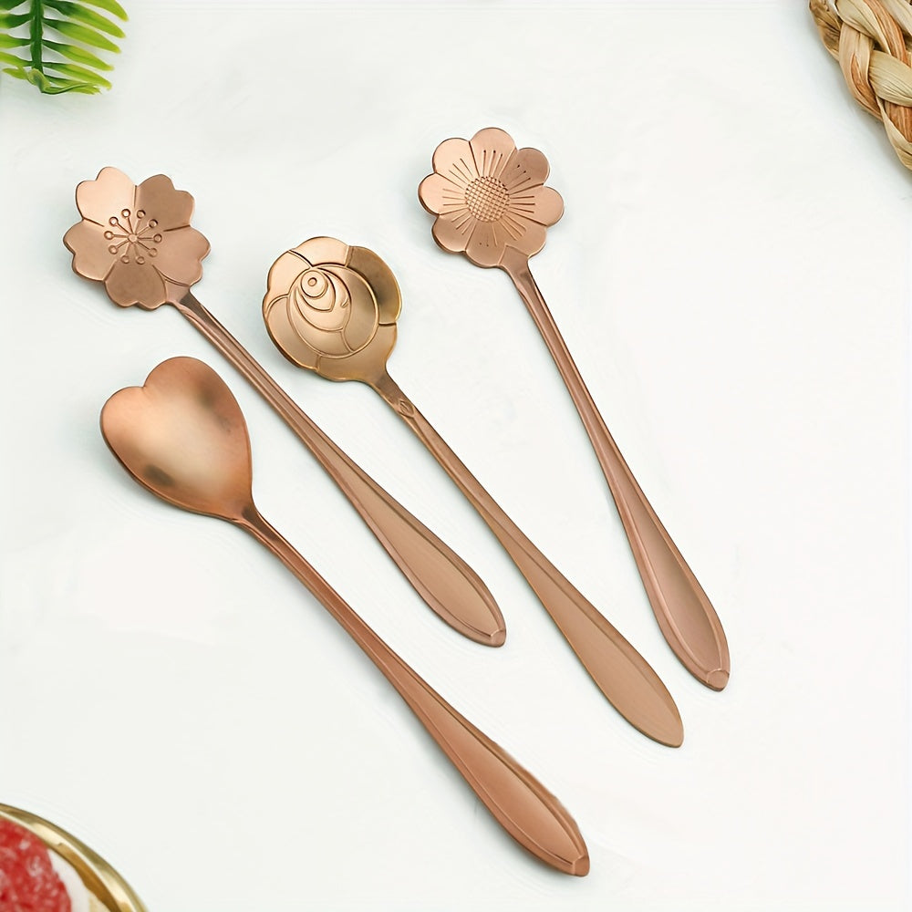 Stainless Steel Cherry Blossom Coffee and Dessert Spoons Set