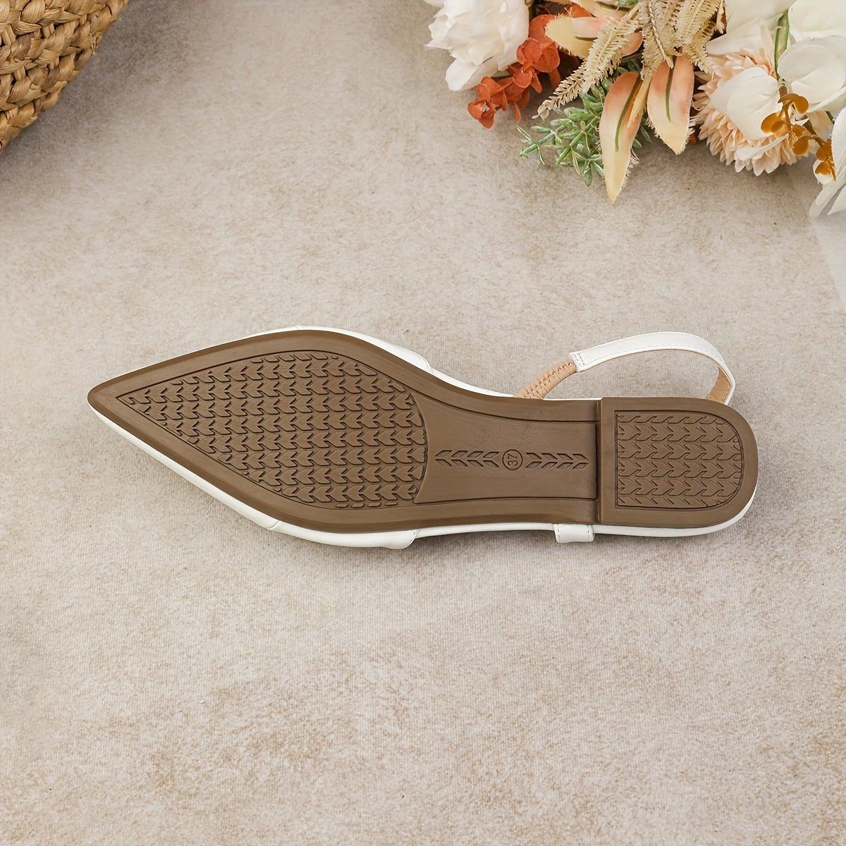 Women's Pointed Toe Flat Sandals White Open Toe Slip-On Casual Formal