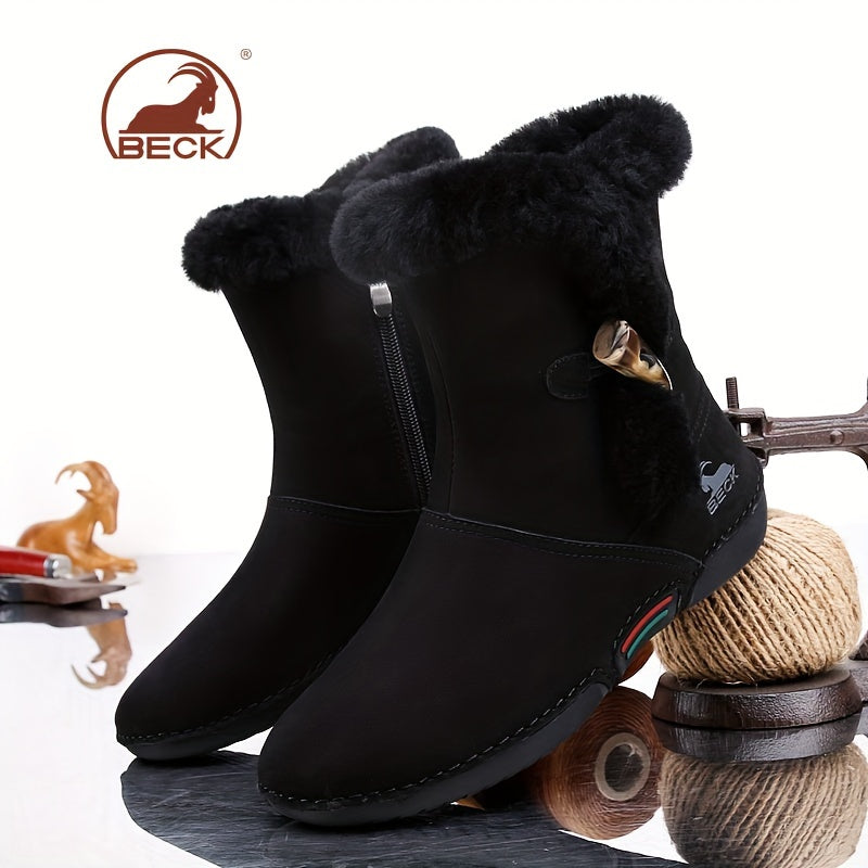 Women’s Winter Snow Boots Lined Collar Zipper Flat Rubber Sole