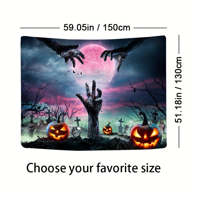 Qo'rqinchli Halloween Tapestry - Qabr qo'llari, o'yilgan qovoqlar va dahshatli sehrli fon bilan - Halloween uy bezaklari uchun mukammal