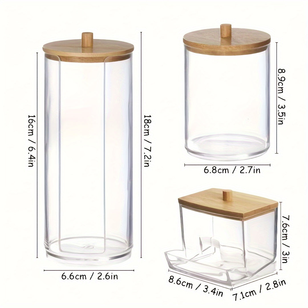 3-ta bo'lakli makiyaj tashkilotchisi to'plami, bambuk qopqog'lar bilan chang o'tkazmaydigan, portativ hammom shkafida saqlash