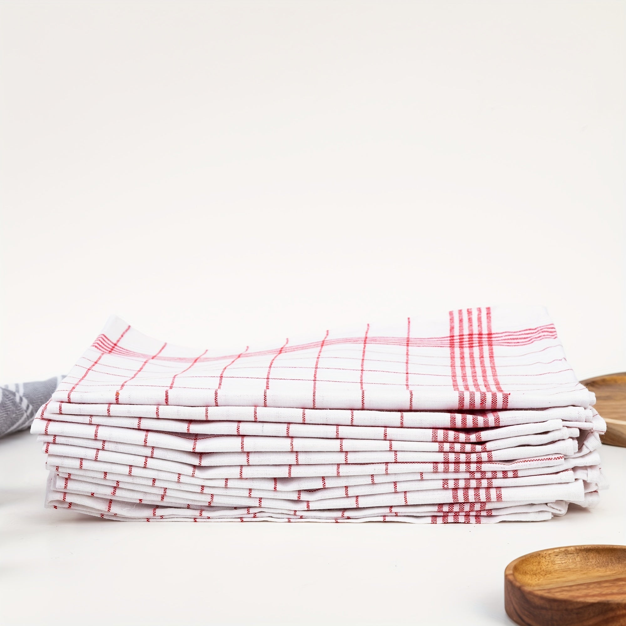 Set of 12 Vintage Red and White Check European Kitchen Towels 62x42cm Heavy Hand Hemmed