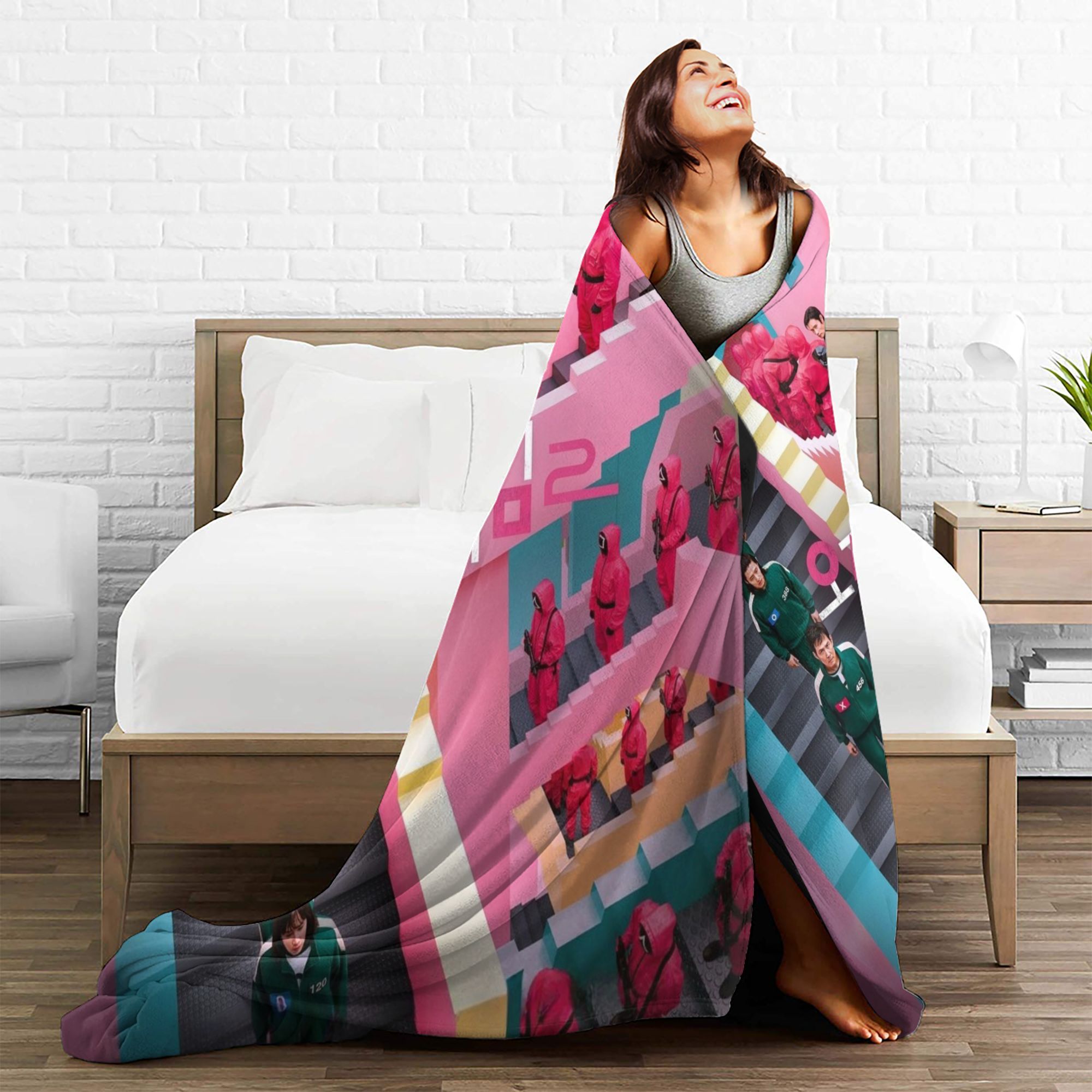 Flannel Throw Blanket Soft Warm Vibrant Colors Modern Design for Sofa Bed Camping