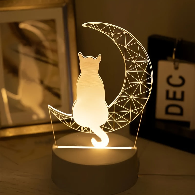 3D Cat Moon Night Light USB Table Lamp Uplight for Home Decor