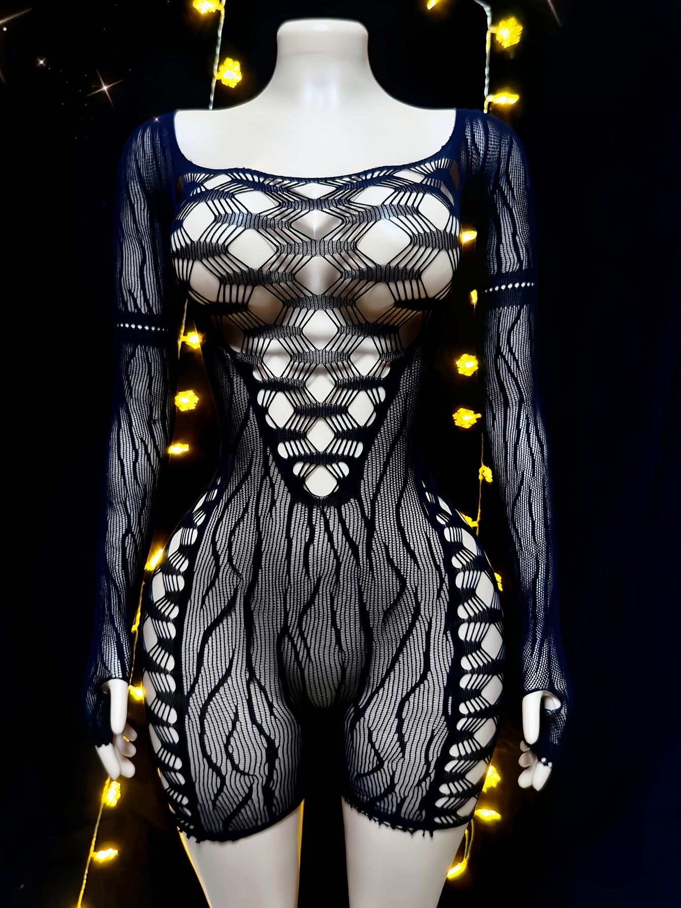 Women's Valentine's Day Long Sleeve Bodystocking Open Crotch See Through Cover Up Beachwear