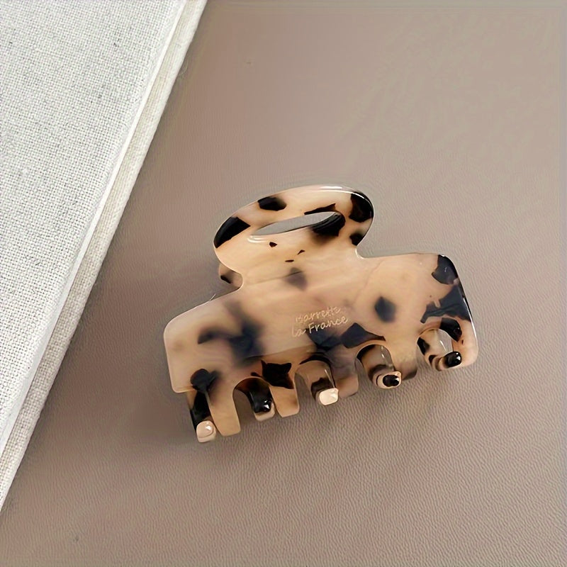 Vintage French Hair Clip Retro Rectangle Acrylic with Golden Logo for Long Hair