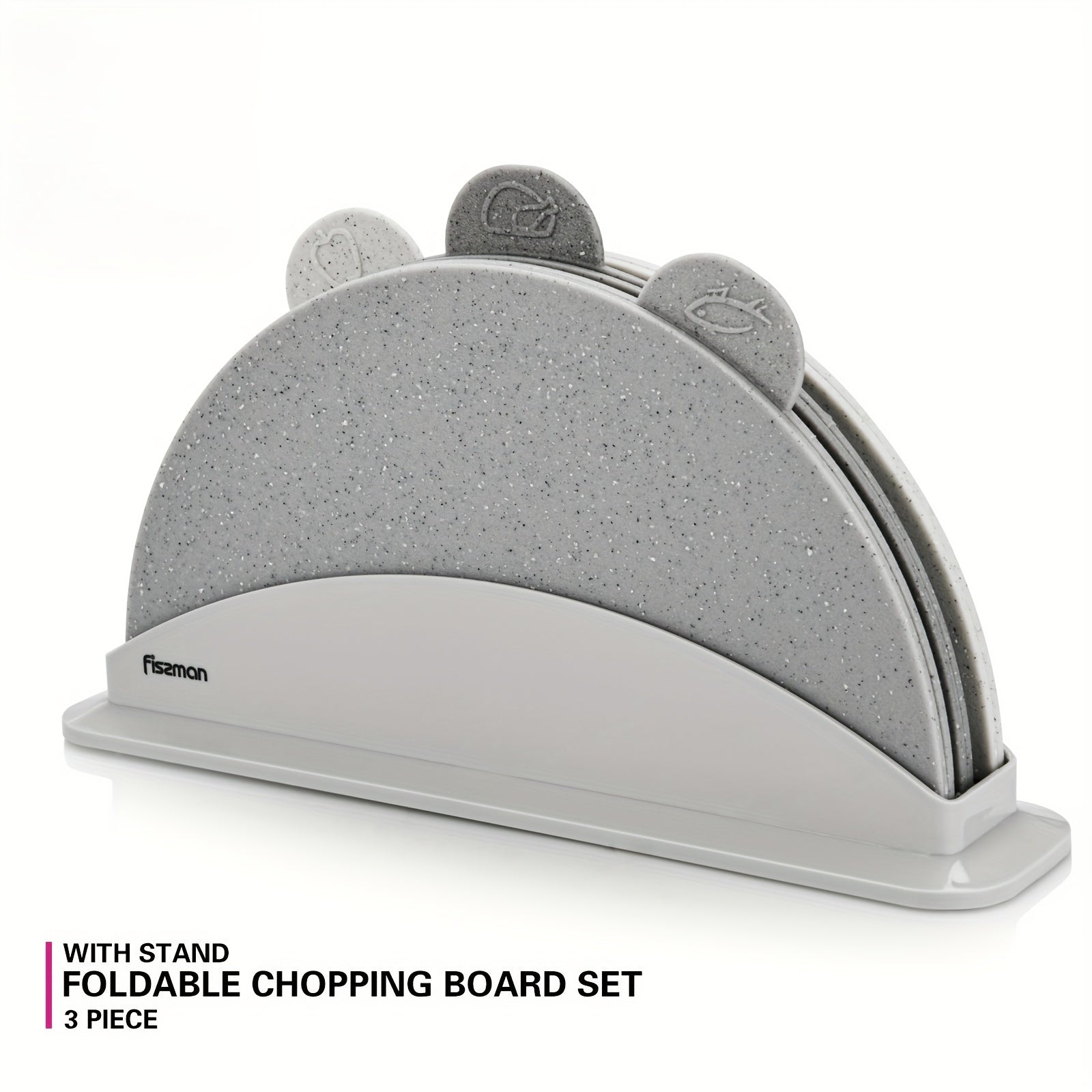 3-Piece Foldable Chopping Board Set with Stand Food Safe Plastic TPR