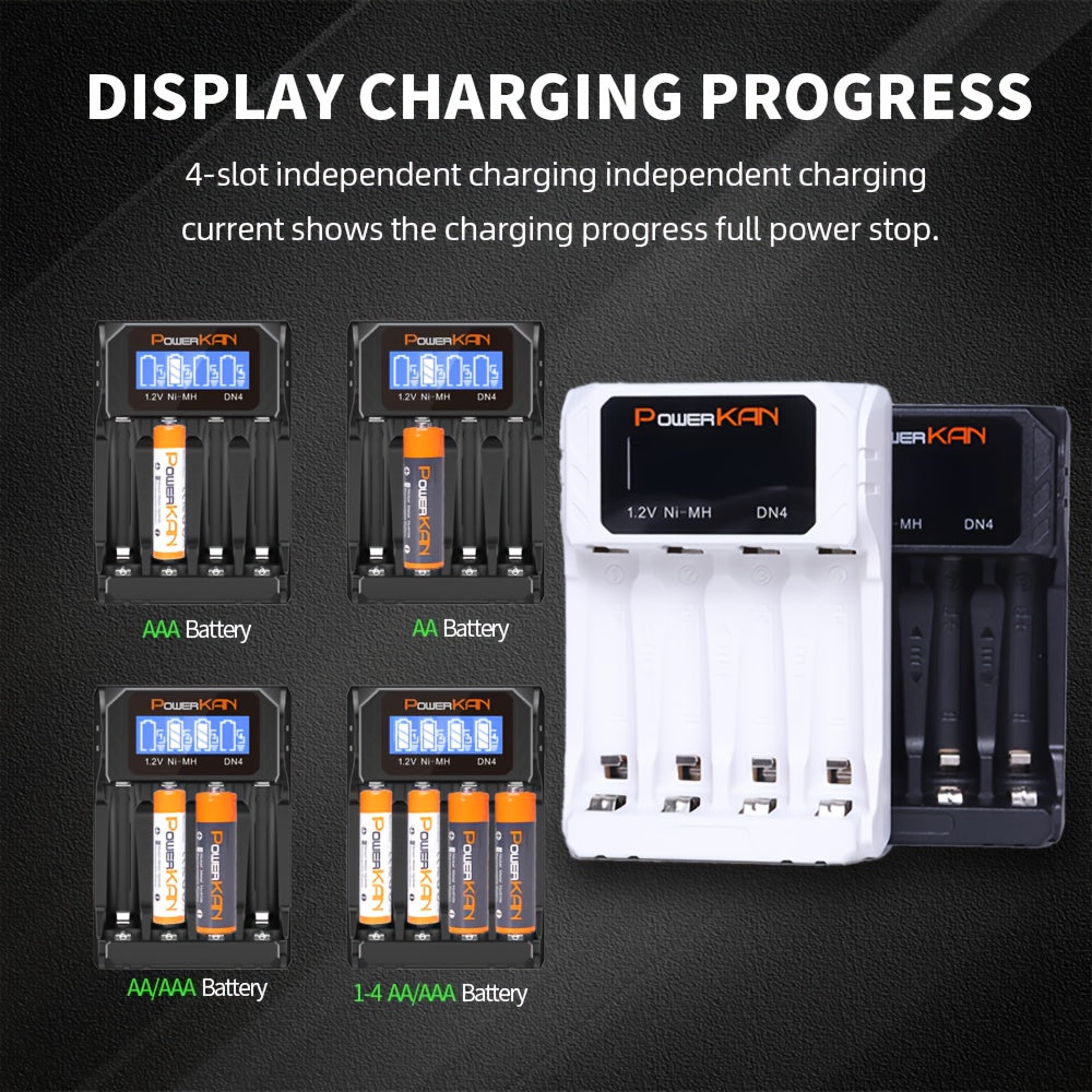 4-uyali USB Type-C Batareya zaryadlagichi AA AAA Ni-MH Ni-Cd batareyalari uchun LCD displey bilan