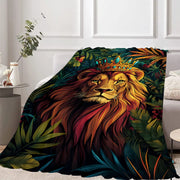 Contemporary Jungle Lion Print Flannel Blanket for Bed Sofa Car 200-250gsm