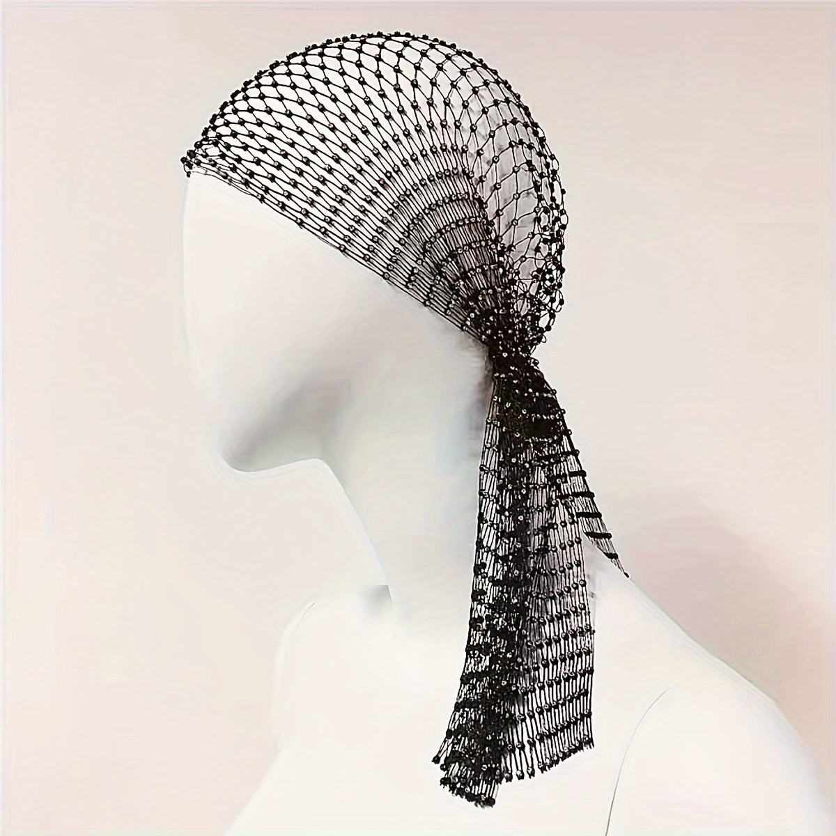 Black Rhinestone Fishnet Headband Y2K Party Decor Veil Cap for Women