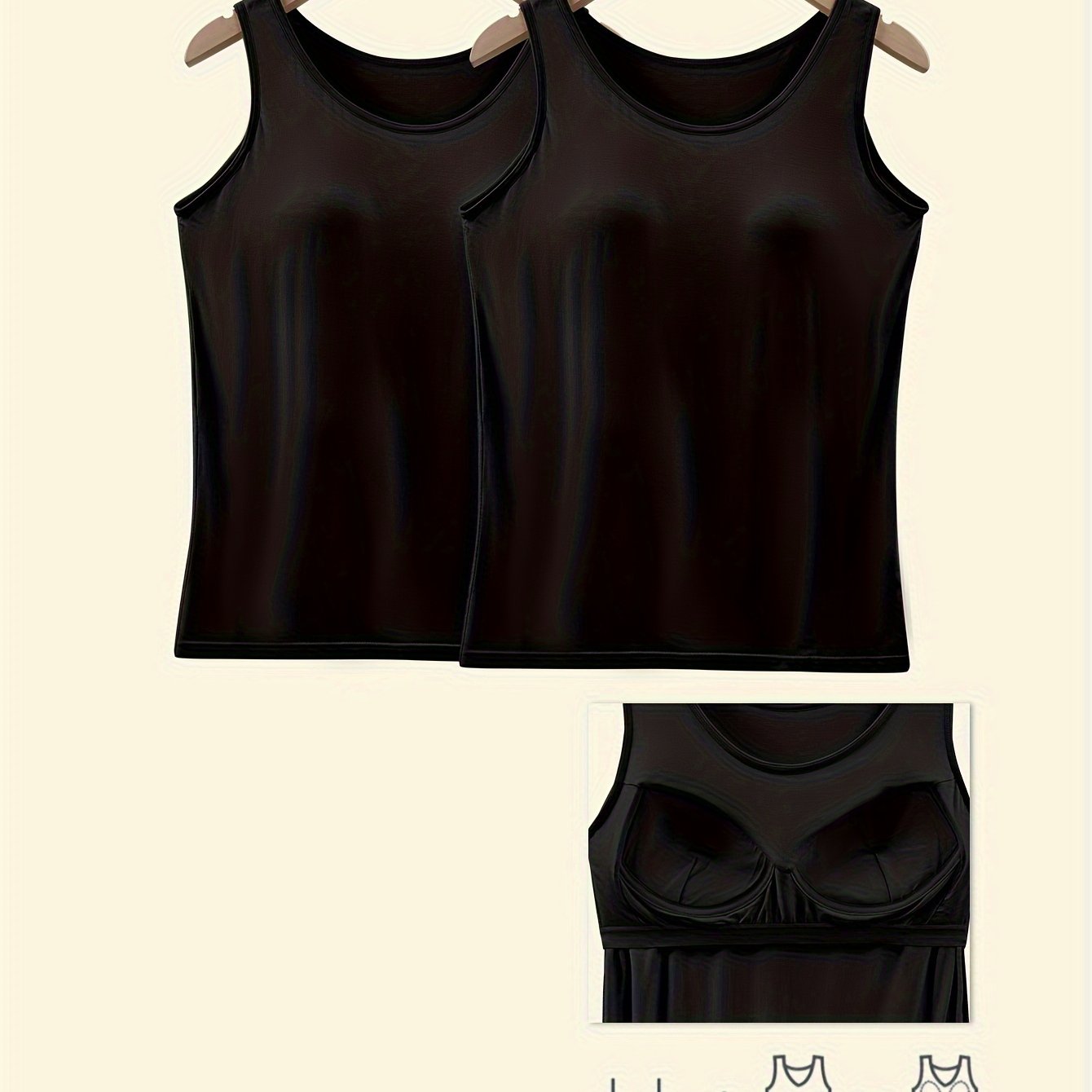 Plus Size Women's V-Neck Tank Tops Pack with Pads Solid Color Sleeveless