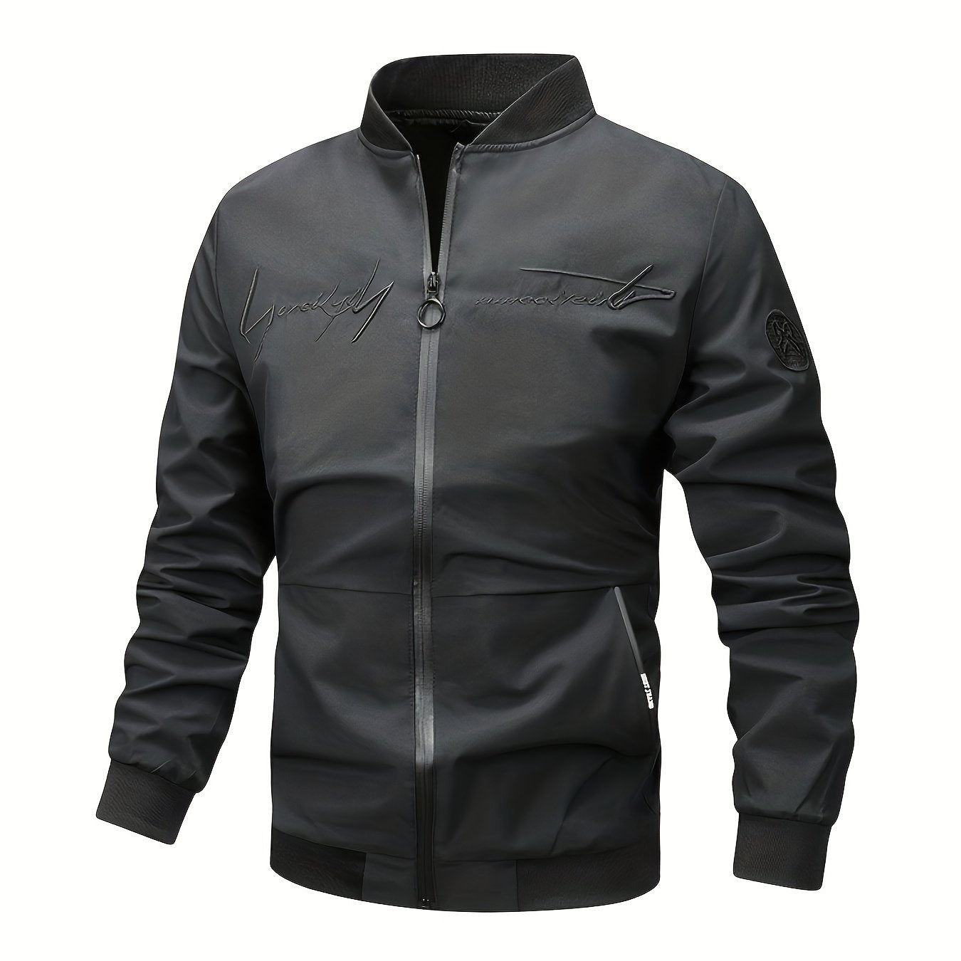 Men's Polyester Bomber Jacket Casual Baseball Coat for Spring Fall