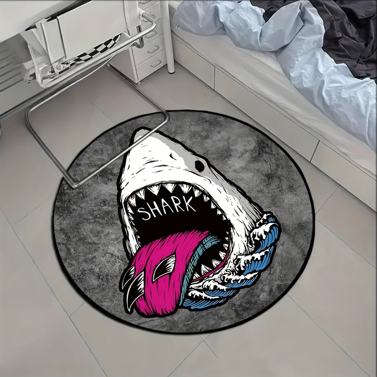 Коврик для пола с изображением акулы, круглый, мягкий, вязаный, нескользящий, из полиэстера, для использования в помещении, домашний декор