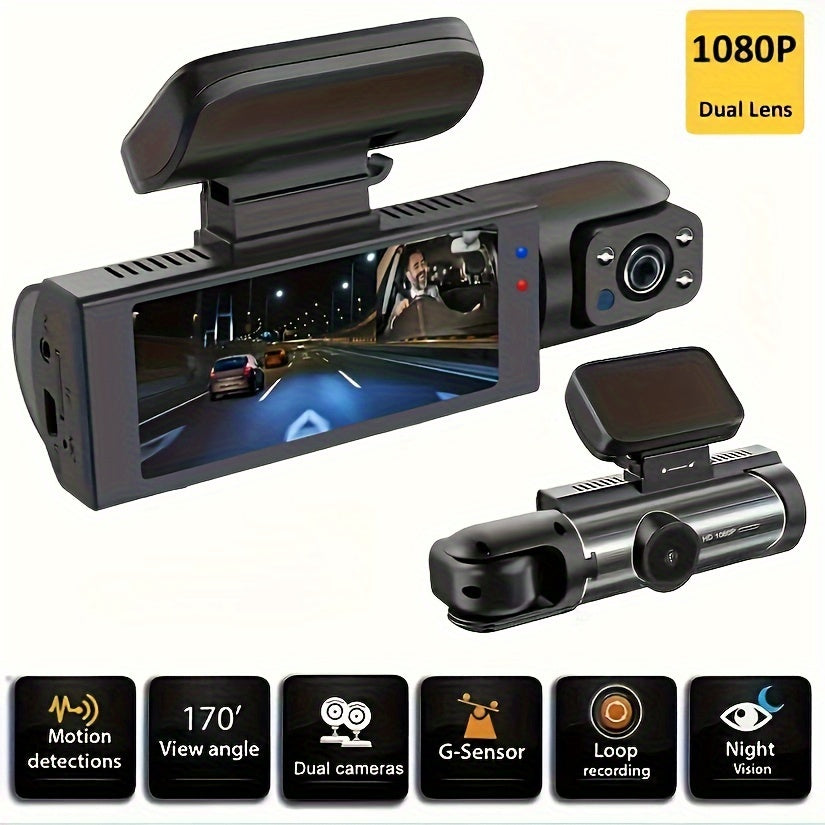 Dual Dash Cam 1080P Front 720P Inside Night Vision Loop Recording G-Sensor Wide Angle