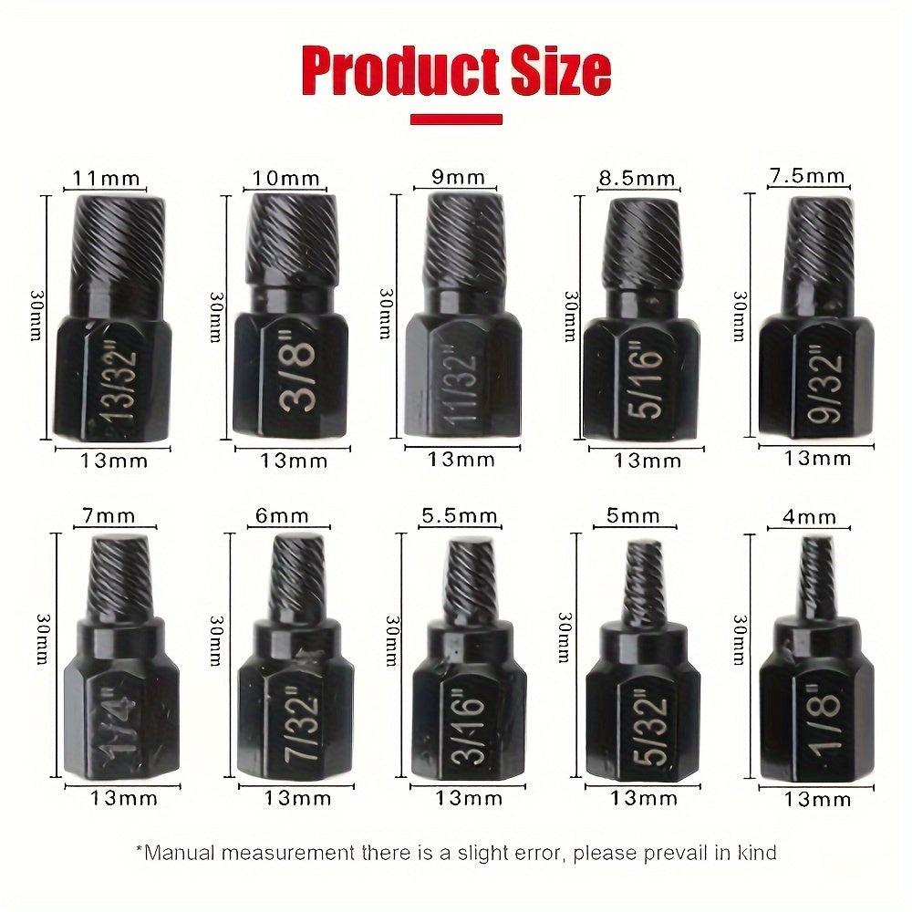 10-Piece Metal Nut Removal Tool Set for Internal Hex Bolts and Screws