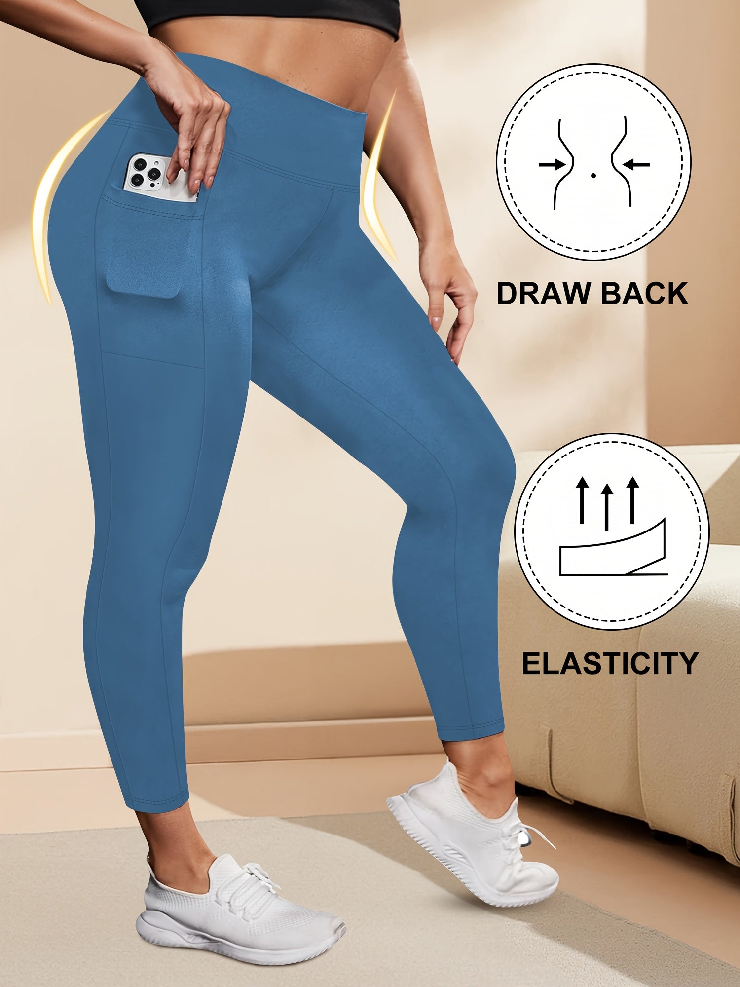 Women's High-Waisted Elastic Slimming Leggings with Side Pockets