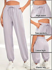 Women's Solid Color Quick-Drying Wide Leg Cropped Sweatpants with Drawstring Waist