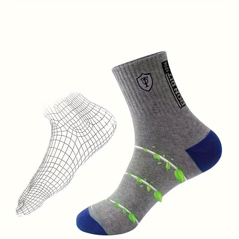 Men's Athletic Crew Socks 5 Pairs Moisture-Wicking Sweat-Resistant Polyester Spandex