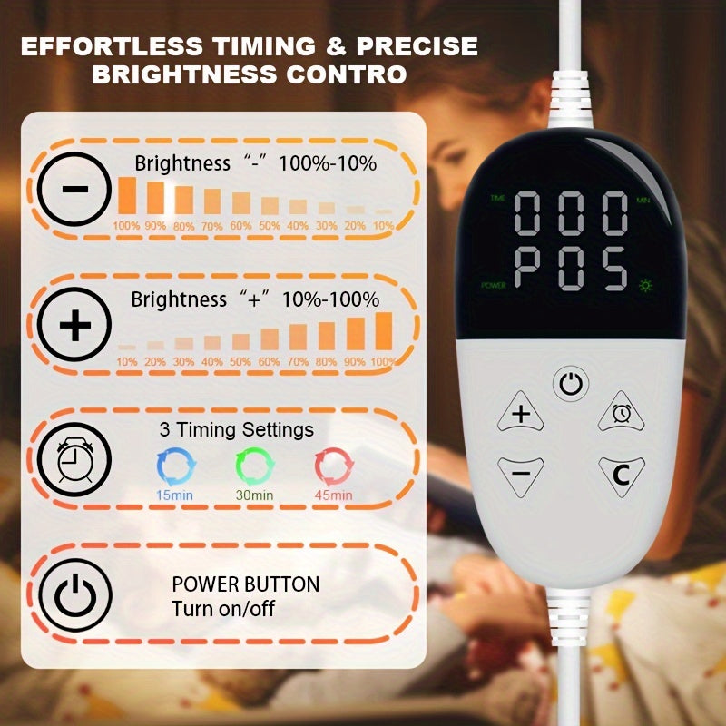 Lámpara de terapia de luz ámbar de mesa con temporizador y brillo ajustable para estudio, relajación, sueño, oficina, dormitorio