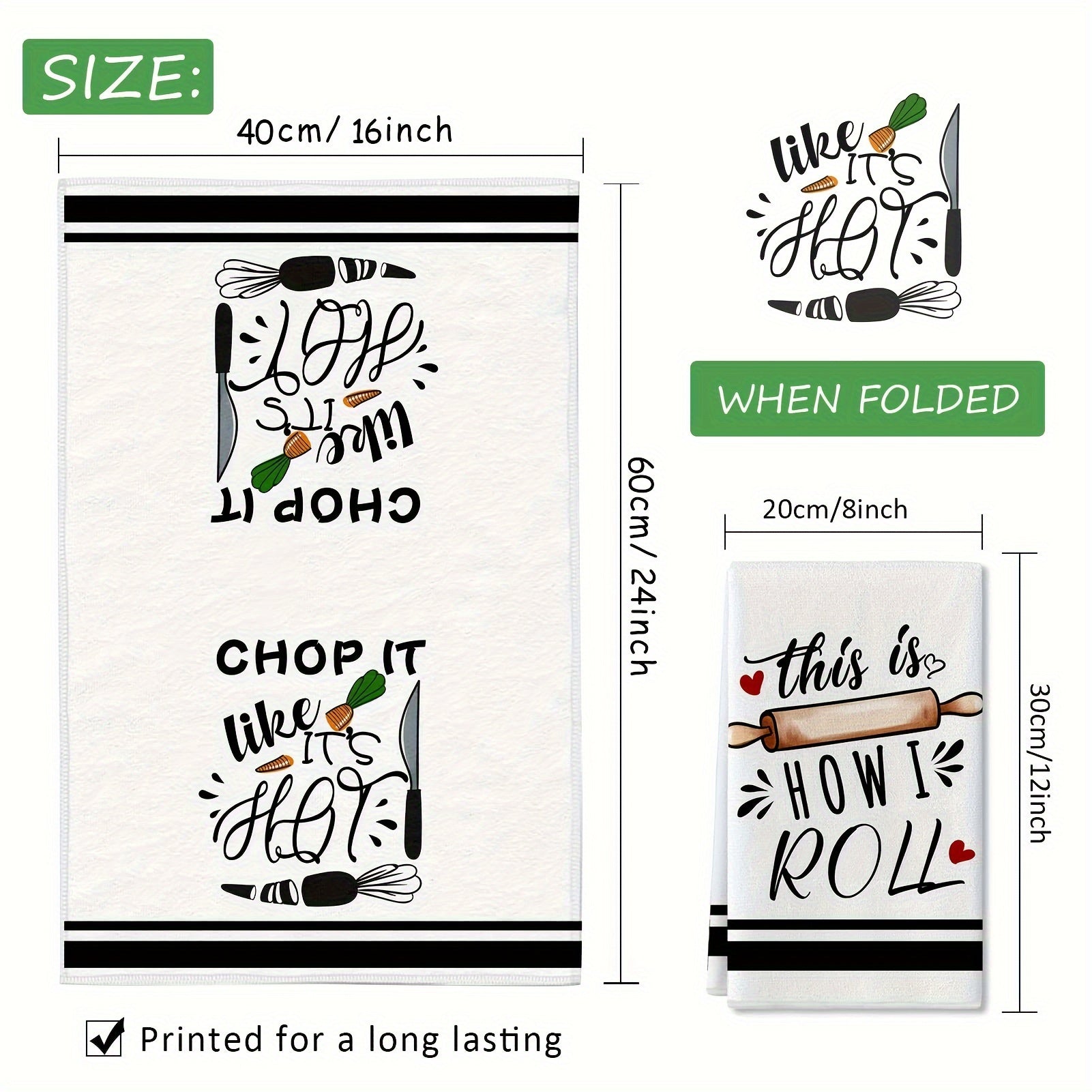 Funny Kitchen Towels Set with Sayings Egg Beater and Rolling Pin Design Absorbent Dish Drying Towels for Cooking and Baking