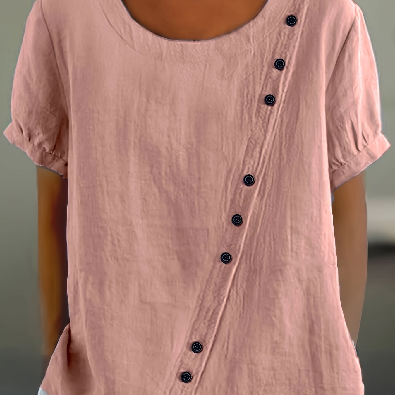 Plus Size Women's Casual Shirt Loose Fit Orange Button-Up Short Sleeve Blouse