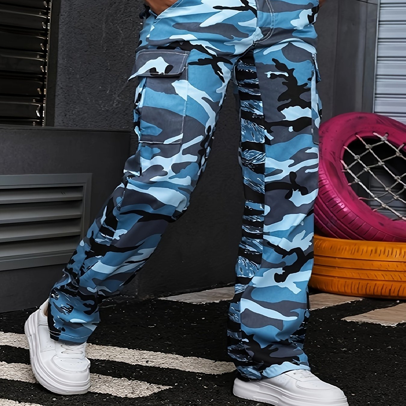 Women's Large Size Camouflage Elastic Stitching Straight Denim Jeans