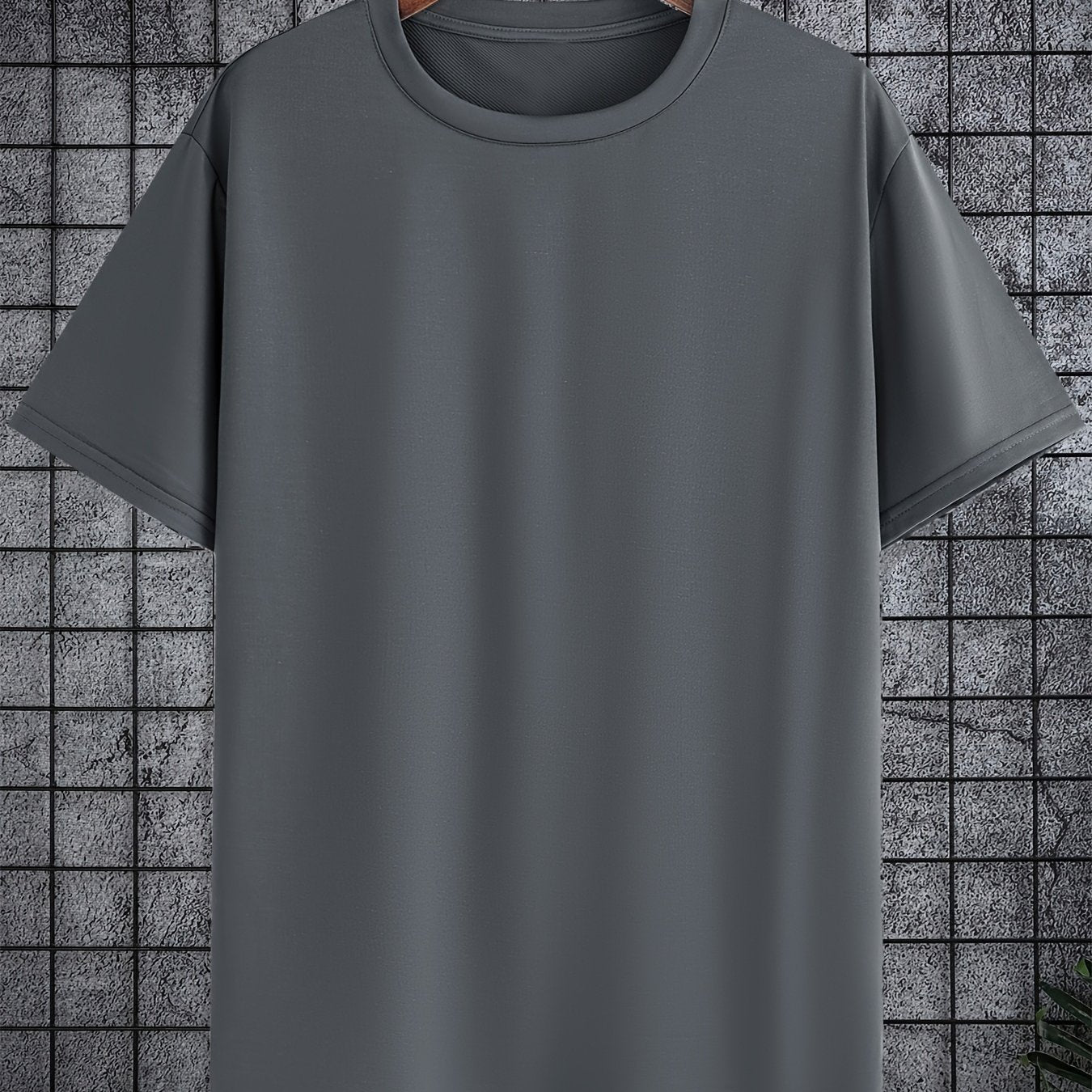 Мужская большая полиэстеровая однотонная футболка с круглым вырезом и короткими рукавами для лета