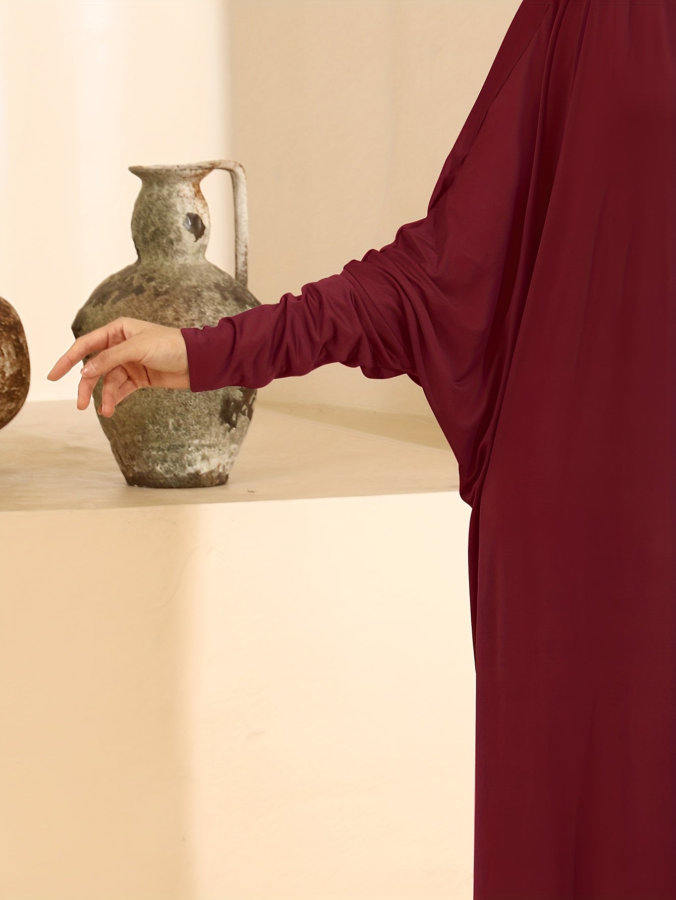 Plus Size Women Jersey Ramadan Abaya Batwing Sleeve Solid Color Islamic Dress