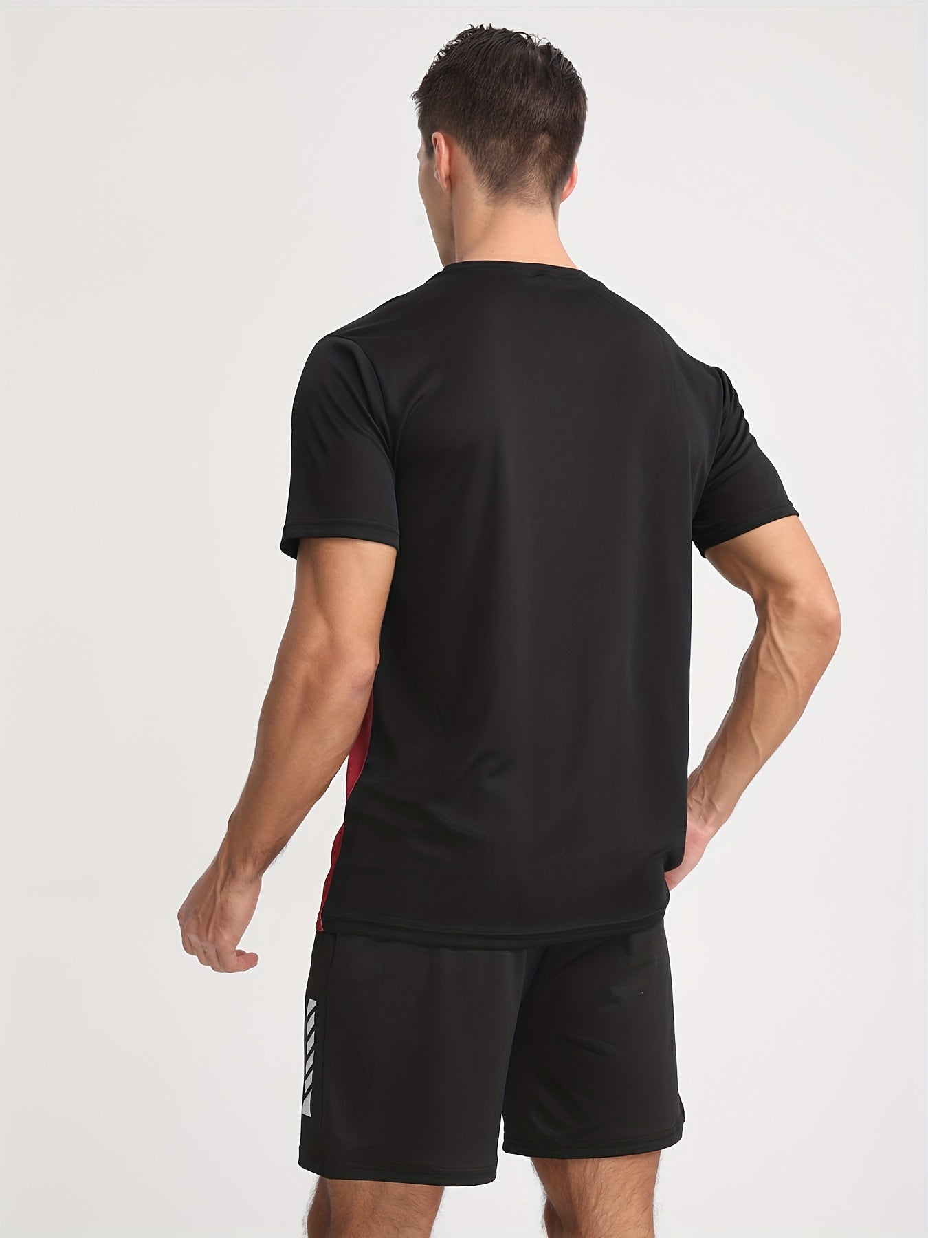 Men's Gradient Color Short Sleeve T-Shirt in Black to Blue Polyester Casual Summer