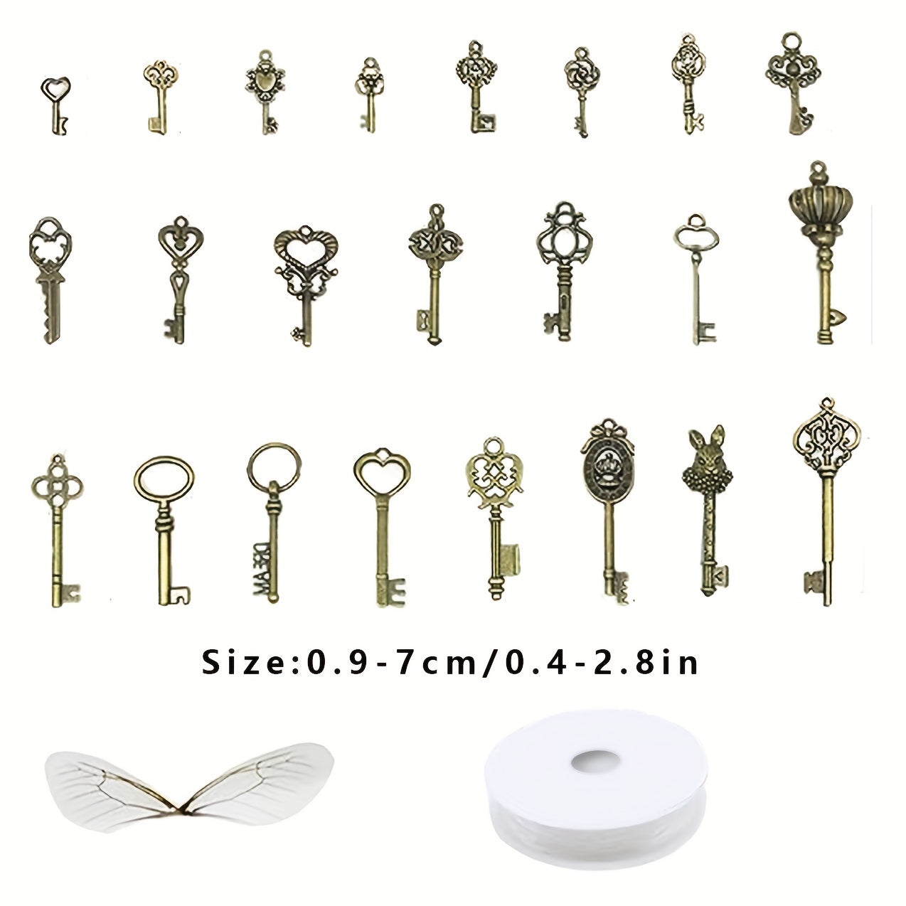 Antique Bronze Skeleton Key Charms with Dragonfly Wings and Jewelry String for Crafts