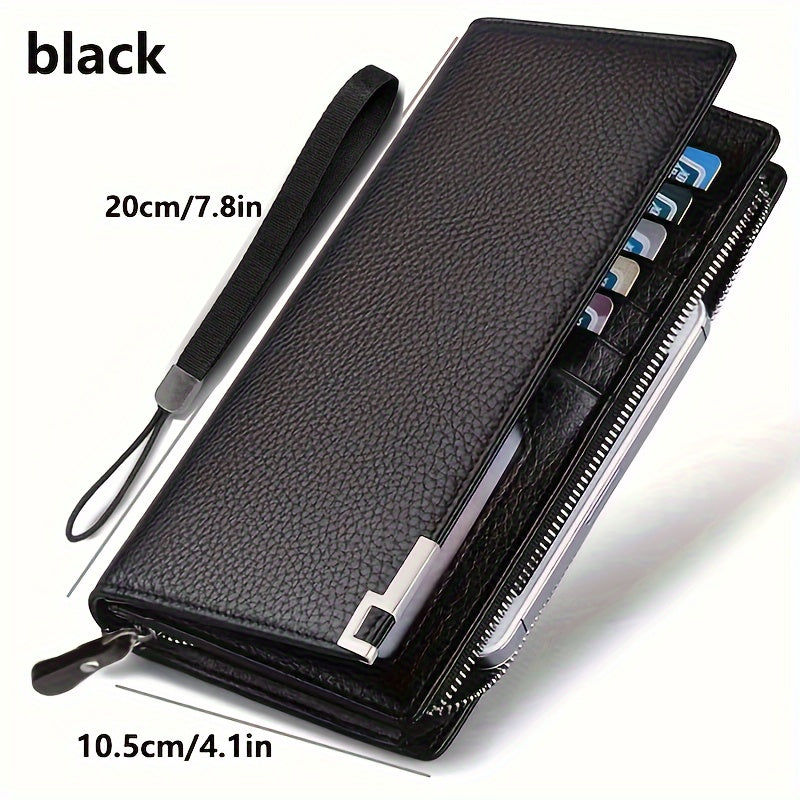 Men's Large Capacity Wallet with Phone Card License Holder PU Solid Black